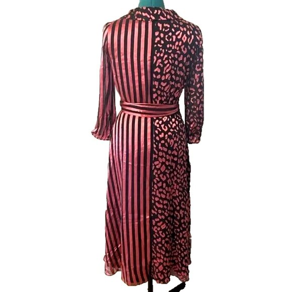 Alice + Olivia Silk Blend Wrap Dress Striped Animal Print size 2 - Picture 3 of 7